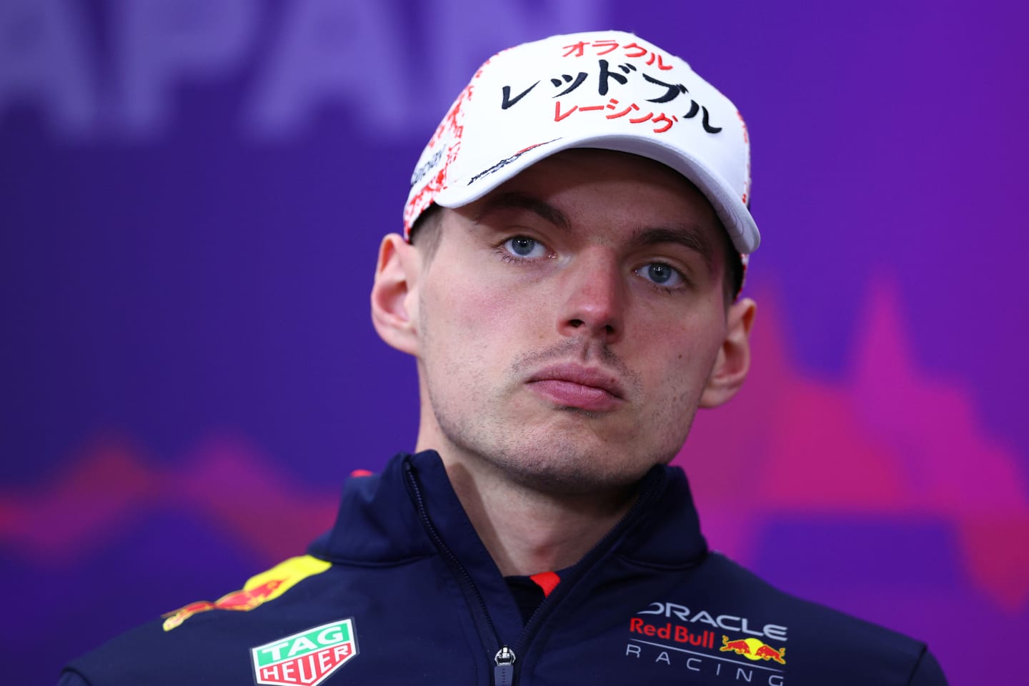 SUZUKA, JAPAN - APRIL 04: Max Verstappen of the Netherlands and Oracle Red Bull Racing attends the Drivers Press Conference during previews ahead of the F1 Grand Prix of Japan at Suzuka International Racing Course on April 04, 2024 in Suzuka, Japan. (Photo by Clive Rose/Getty Images)