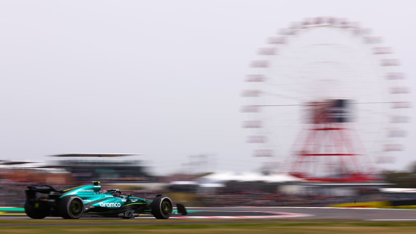SUZUKA, JAPAN - APRIL 06: Fernando Alonso of Spain driving the (14) Aston Martin AMR24 Mercedes on track during final practice ahead of the F1 Grand Prix of Japan at Suzuka International Racing Course on April 06, 2024 in Suzuka, Japan. (Photo by Bryn Lennon - Formula 1/Formula 1 via Getty Images)