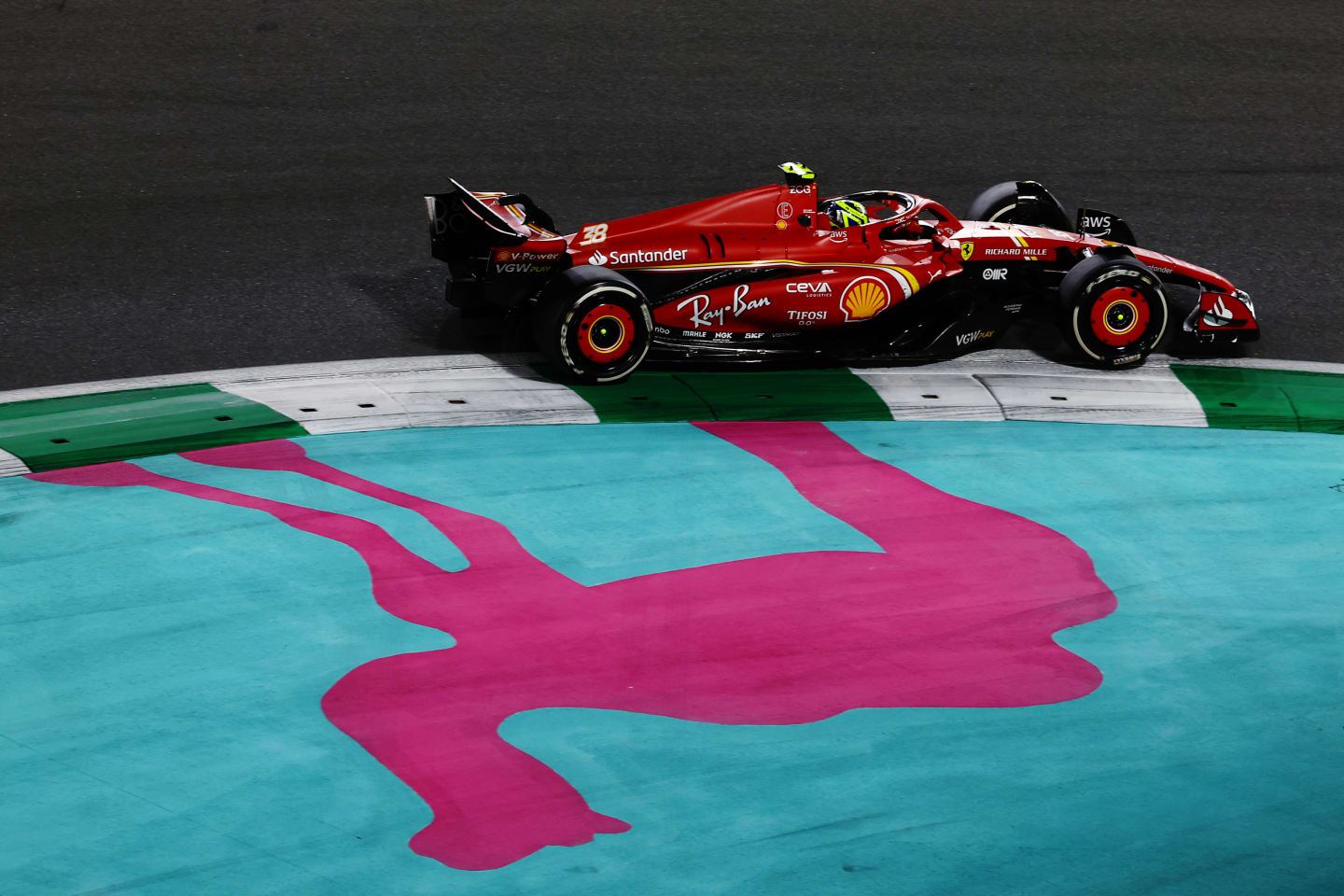 JEDDAH, SAUDI ARABIA - MARCH 09: Oliver Bearman of Great Britain driving the (38) Ferrari SF-24 on