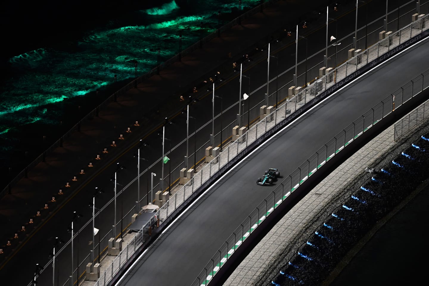 JEDDAH, SAUDI ARABIA - MARCH 07: Lance Stroll of Canada driving the (18) Aston Martin AMR24 Mercedes on track during practice ahead of the F1 Grand Prix of Saudi Arabia at Jeddah Corniche Circuit on March 07, 2024 in Jeddah, Saudi Arabia. (Photo by Rudy Carezzevoli/Getty Images)
