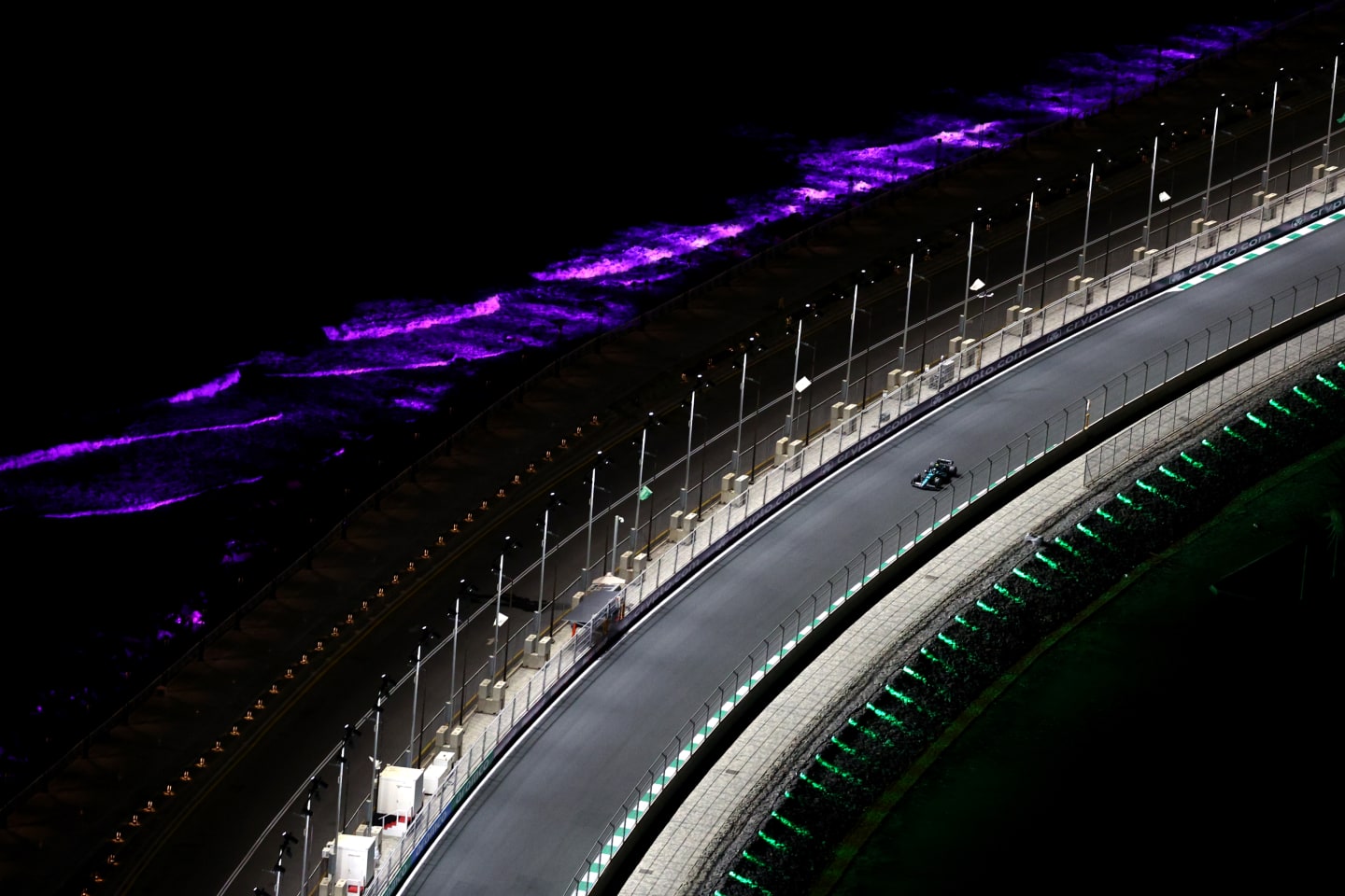 JEDDAH, SAUDI ARABIA - MARCH 08: Fernando Alonso of Spain driving the (14) Aston Martin AMR24 Mercedes on track during qualifying ahead of the F1 Grand Prix of Saudi Arabia at Jeddah Corniche Circuit on March 08, 2024 in Jeddah, Saudi Arabia. (Photo by Clive Rose/Getty Images)