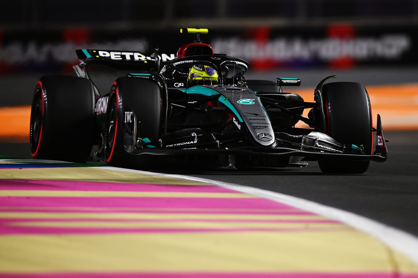 JEDDAH, SAUDI ARABIA - MARCH 08: Lewis Hamilton of Great Britain driving the (44) Mercedes AMG