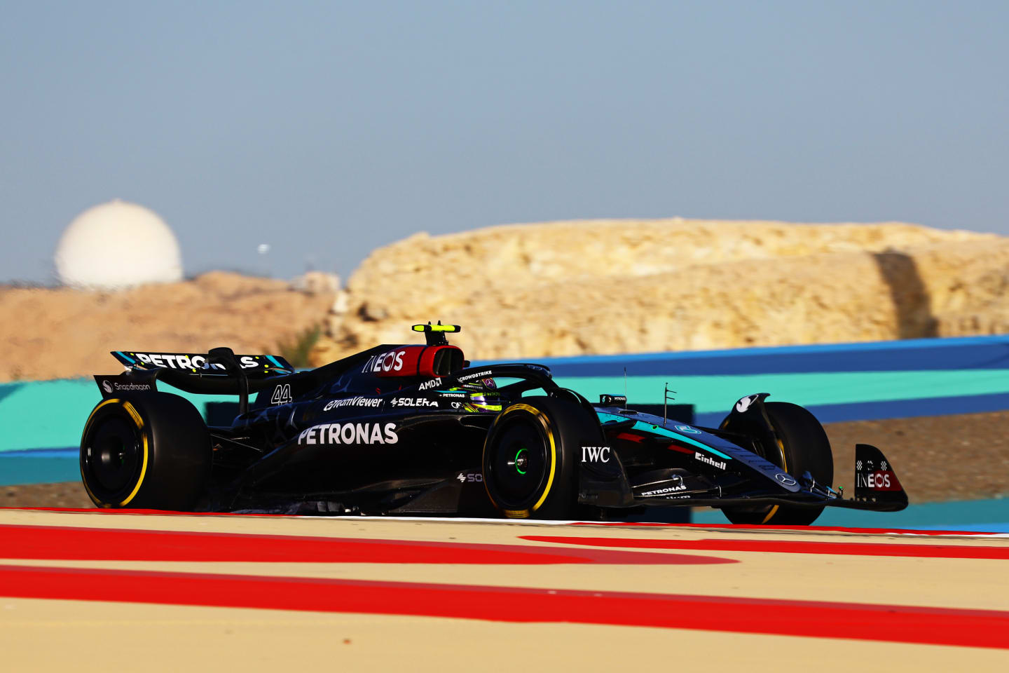 BAHRAIN, BAHRAIN - FEBRUARY 22: Lewis Hamilton of Great Britain driving the (44) Mercedes AMG