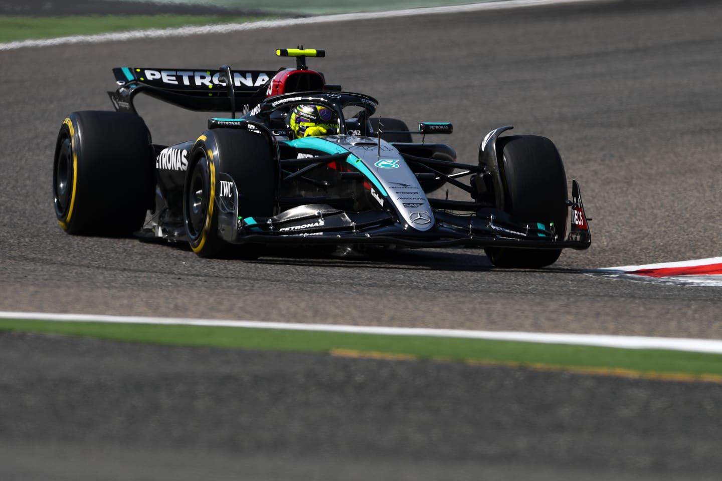 BAHRAIN, BAHRAIN - FEBRUARY 23: Lewis Hamilton of Great Britain driving the (44) Mercedes AMG