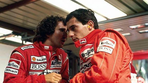 (L to R): Second placed Alain Prost (FRA) with his McLaren team mate Ayrton Senna (BRA), who took pole position and went on to win the race. Belgian Grand Prix, Rd 11, Spa-Francorchamps, Belgium, 28 August 1988