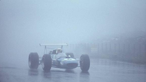 Jackie Stewart (GBR) in a Matra Cosworth MS10 picks his way through the rain and fog to win the race by over 4 minutes, one of the finest victories of his career. German Grand Prix, Rd8, Nurburgring, Germany, 4 August 1968. World © Phipps/Sutton.