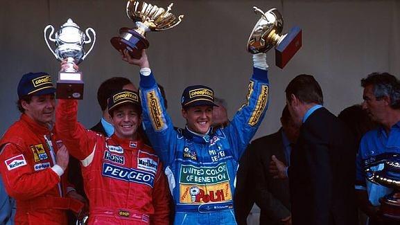 L to R: Gerhard Berger 3rd, Martin Brundle 2nd and winner Michael Schumacher Monaco GP, 15 May 1994