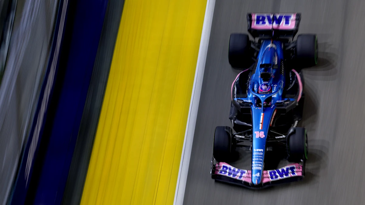 Alpine Formula 1 car on track at Marina Bay Street Circuit