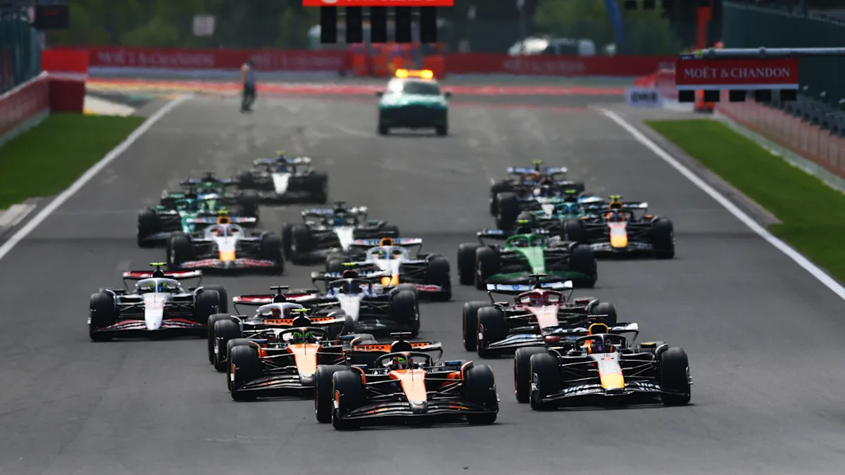 Red Bull and McLaren Formula 1 cars on track at Circuit de Spa-Francorchamps