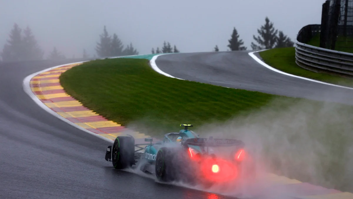 Aston Martin Formula 1 car on track at Circuit de Spa-Francorchamps