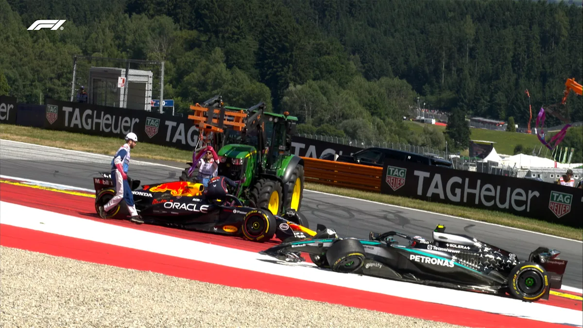 McLaren and Mercedes and Red Bull Formula 1 cars on track at Red Bull Ring