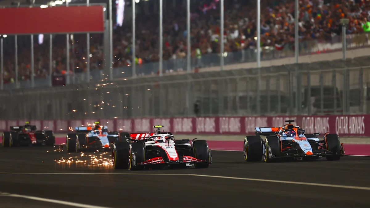 Haas and Williams Formula 1 cars on track at Lusail International Circuit