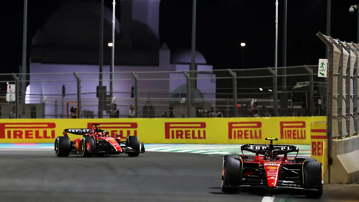 Ferrari Formula 1 car on track at Jeddah Corniche Circuit