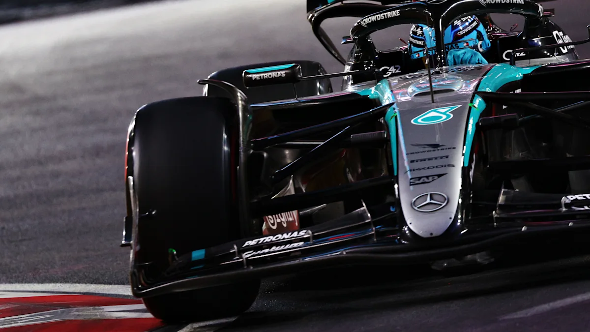 Mercedes Formula 1 car on track at Las Vegas Strip Circuit