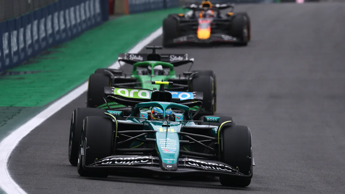 Aston Martin Formula 1 car on track at Interlagos Circuit