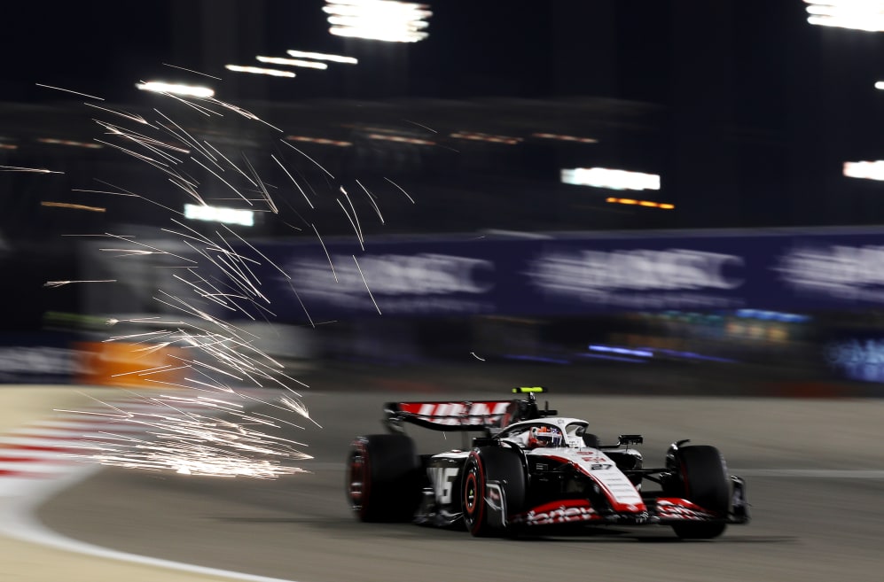 BAHRAIN, BAHRAIN - MARCH 04: Sparks fly behind Nico Hulkenberg of Germany driving the (27) Haas F1