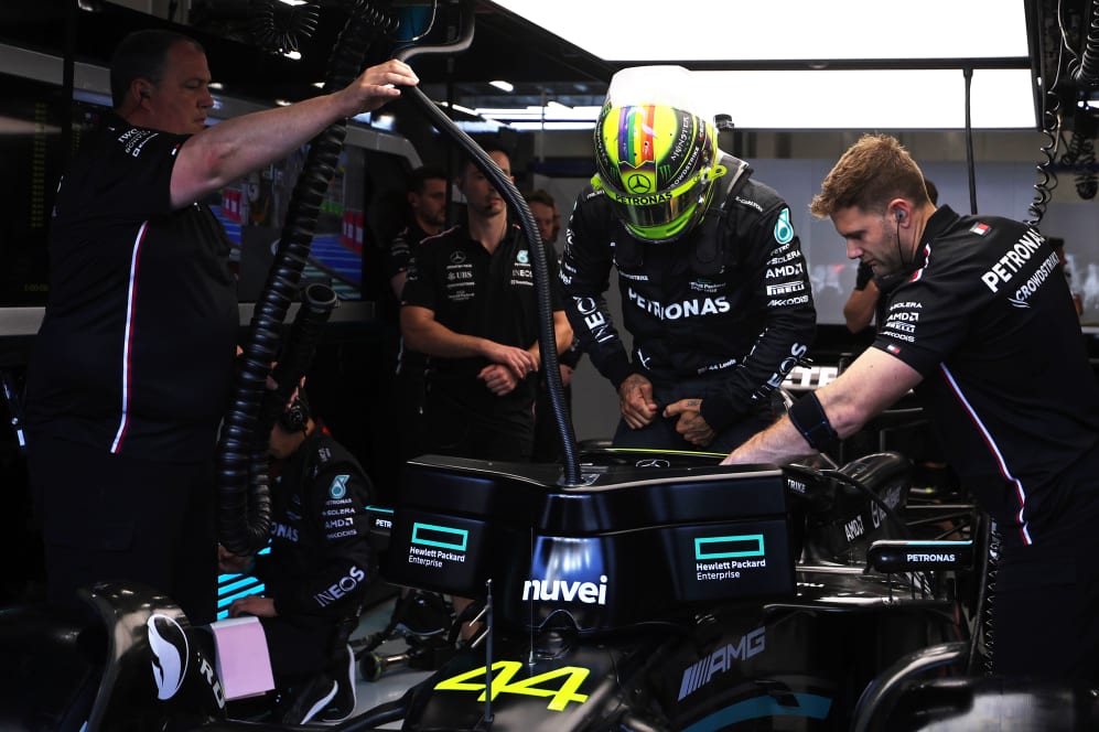 JEDDAH, SAUDI ARABIA - MARCH 17: Lewis Hamilton of Great Britain and Mercedes prepares to drive in