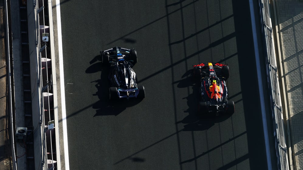 Red Bull and Mercedes F1 cars in the Saudi Arabian Grand Prix