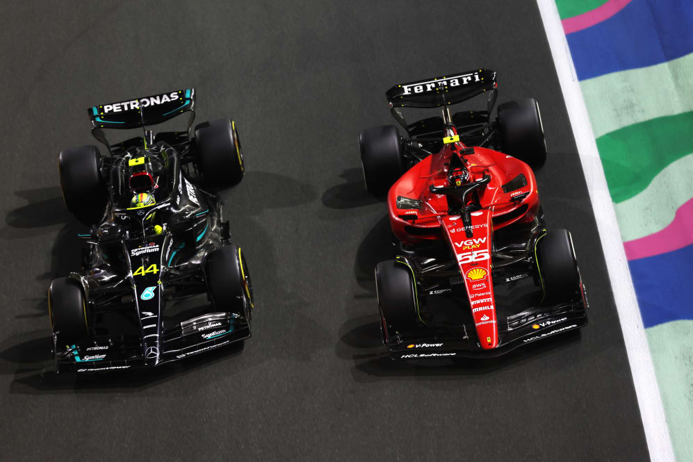 Jeddah, Saudi Arabia - March 19: Spaniard Carlos Sainz (55) drives Ferrari SF-23 and Lewis