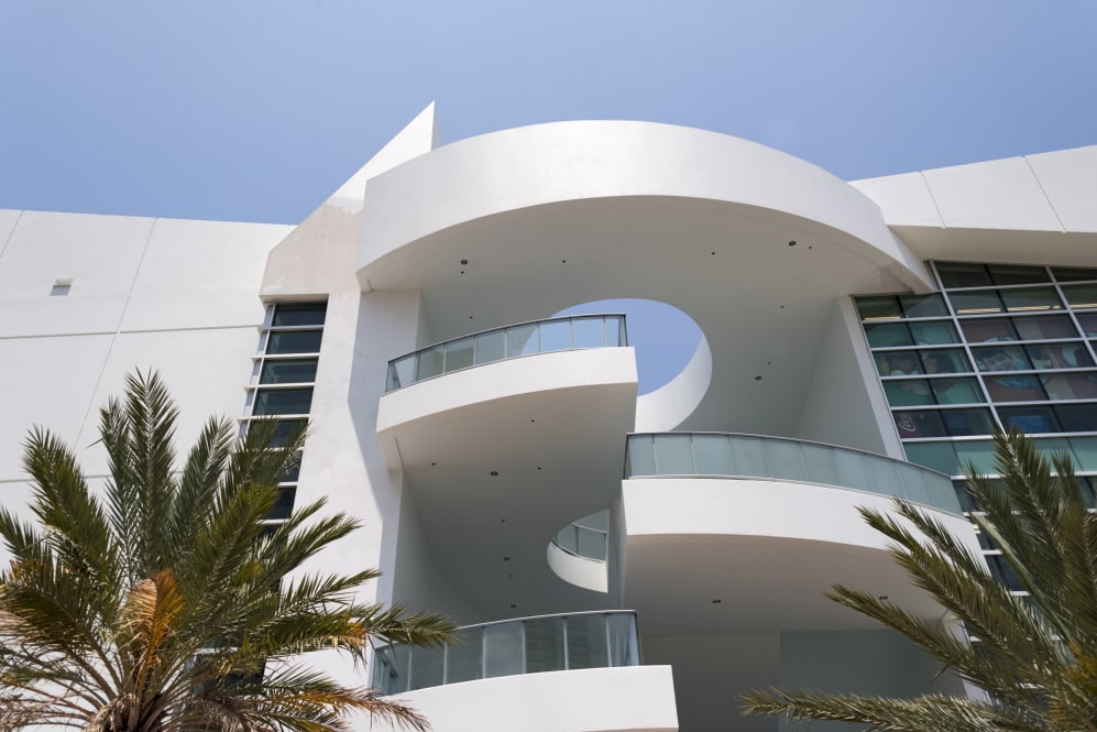 MIAMI, FLORIDA, UNITED STATES - 2017/04/27: Art deco building which are typical of the city. Upside