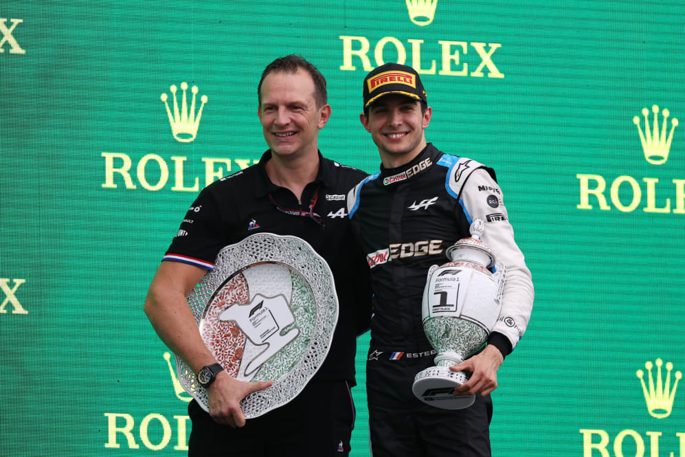 BUDAPEST, HUNGARY - AUGUST 01: Race winner Esteban Ocon of France and Alpine F1 Team celebrates on