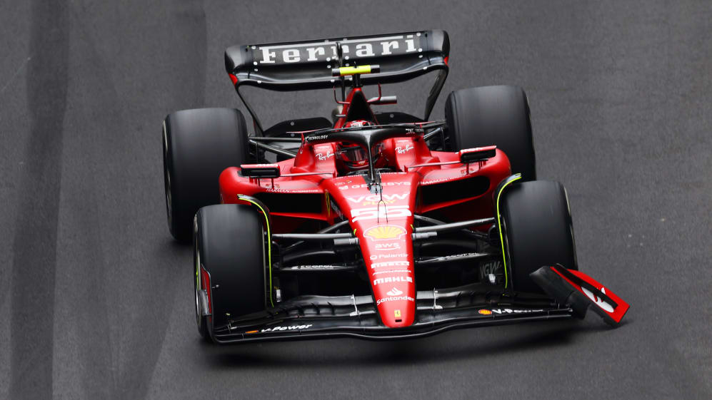 MONTE-CARLO, MONACO - MAY 28: Carlos Sainz of Spain driving (55) the Ferrari SF-23 with a broken