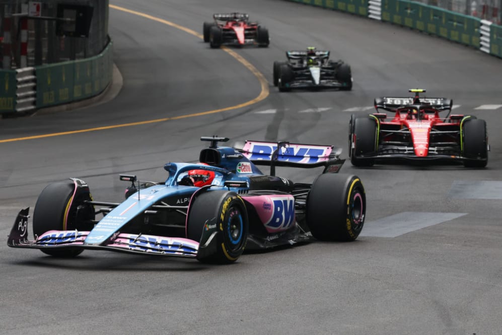 Esteban Ocon of Alpine, Carlos Sainz of Ferrari, Lewis Hamilton of Mercedes, Charles Leclerc of