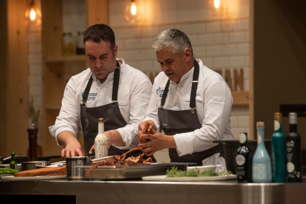 SAN SEBASTIAN, SPAIN - OCTOBER 04: Chef Nandu Jubany (R) attends day 2 of Gastronomika San