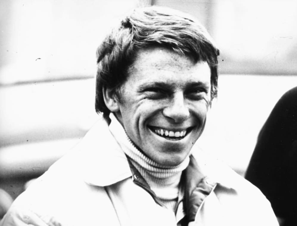 Portrait of racing driver Roger Williamson laughing, prior to his death at 25 years of age when his
