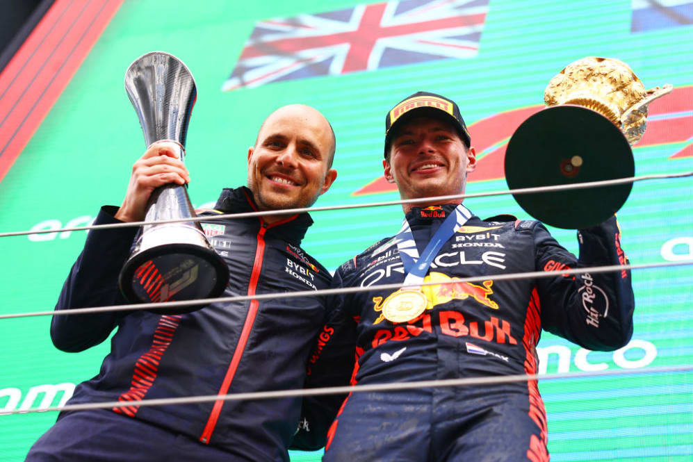 NORTHAMPTON, ENGLAND - JULY 09: Race winner Max Verstappen of the Netherlands and Oracle Red Bull