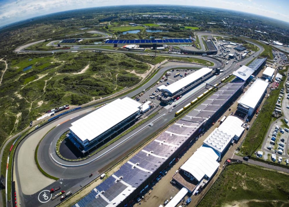 This aerial picture taken on August 15, 2023 shows a a general view of The Circuit Zandvoort in