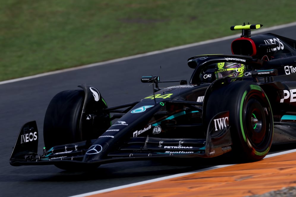 ZANDVOORT, NETHERLANDS - AUGUST 26: Lewis Hamilton of Great Britain driving the (44) Mercedes AMG