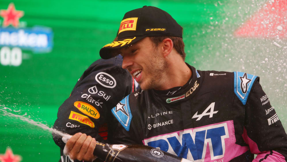 ZANDVOORT, NETHERLANDS - AUGUST 27: Third placed Pierre Gasly of France and Alpine F1 celebrates on