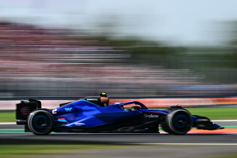 Williams' US driver Logan Sargeant drives during the Italian Formula One Grand Prix race at