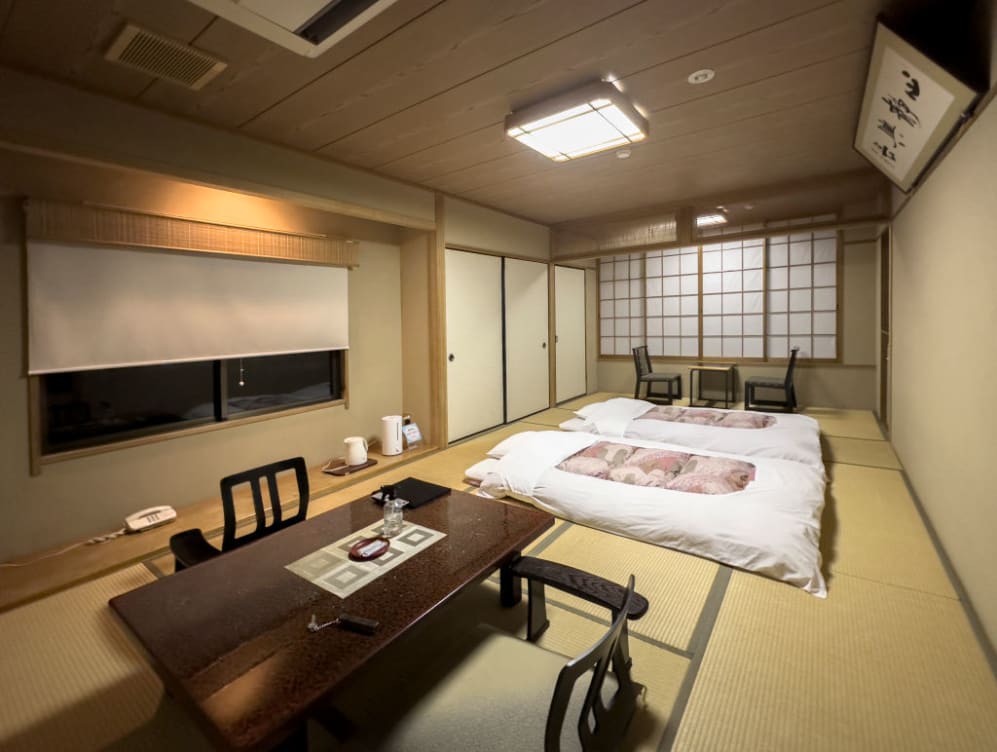 KISO-FUKUSHIMA, JAPAN - NOVEMBER 9: A view of a tatami room in the historic Iwaya inn along the