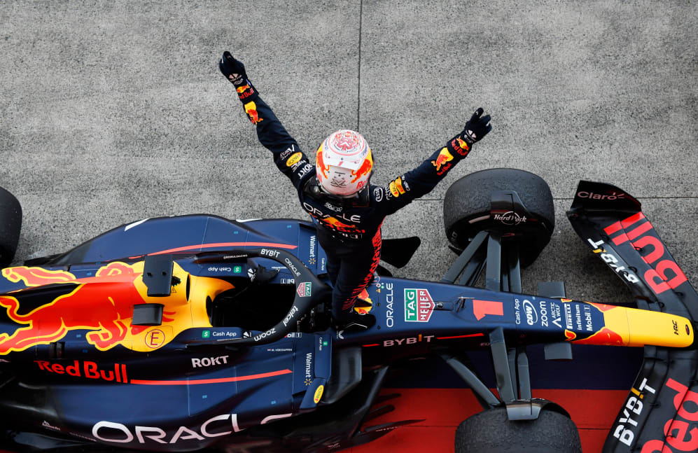 SUZUKA, JAPAN - SEPTEMBER 24: Race winner Max Verstappen of the Netherlands and Oracle Red Bull