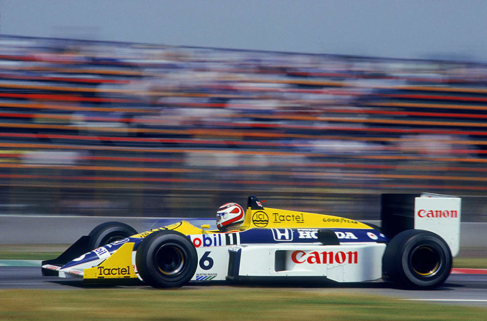 Brazilian racing driver Nelson Piquet driving a Williams-Honda in the Mexican Grand Prix, at the