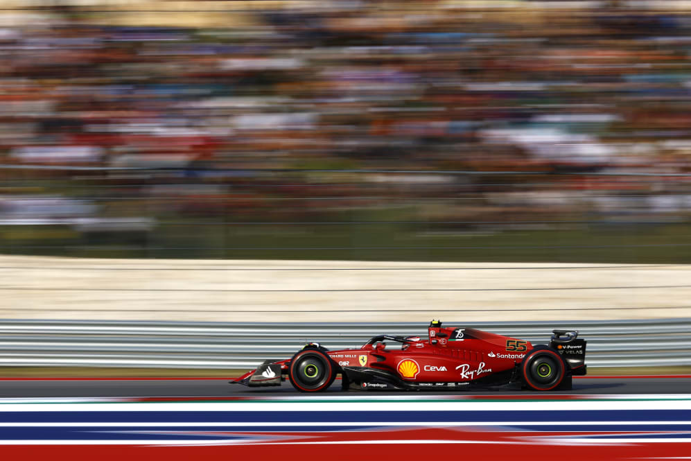 AUSTIN, TEXAS - OCTOBER 22: Carlos Sainz of Spain driving (55) the Ferrari F1-75 on track during