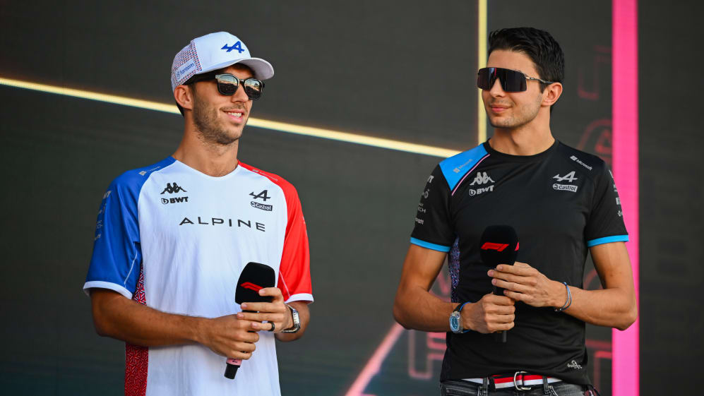 AUSTIN, TEXAS - OCTOBER 21: Pierre Gasly of France and Alpine F1 and Esteban Ocon of France and