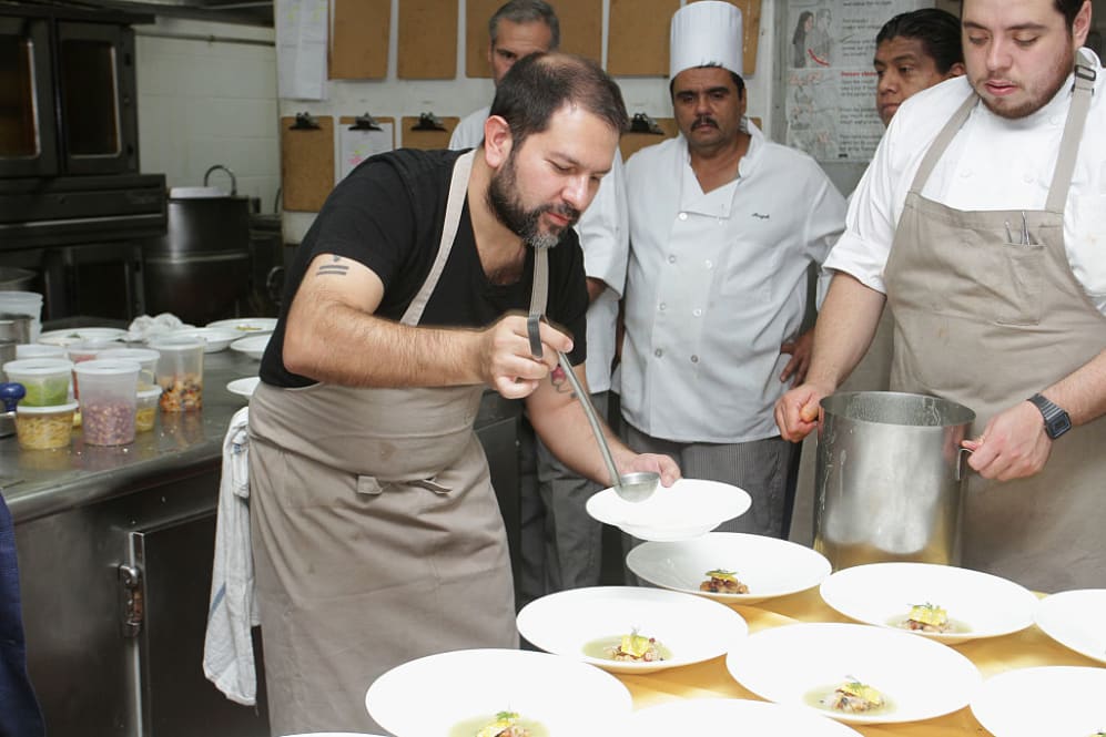 NEW YORK, NY - OCTOBER 17:  Chef Enrique Olvera prepares food at Evolution Of Mexican Cuisine