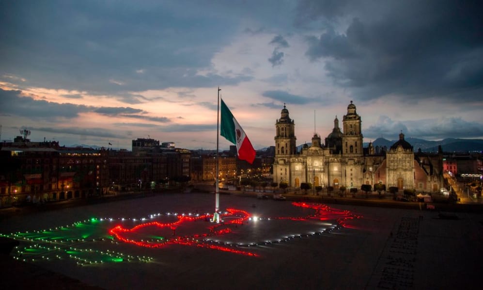 View of the Zocalo square the day before the commemoration of the 210th anniversary of the Mexican