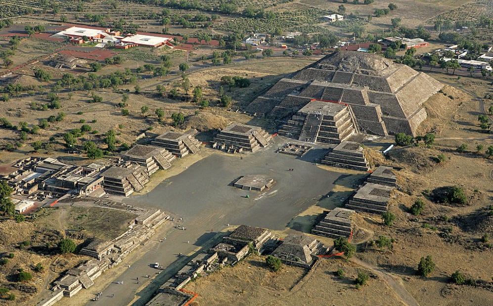 SAN JUAN DE TEOTIHUACAN, MEXICO: Aerial view of the Moon Pyramid taken during the Teotihuacan Hot