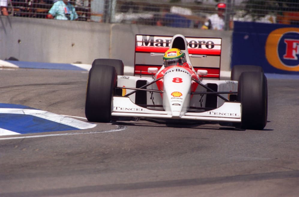 Brazilian Formula One champion Ayrton Senna in action 07 November 1993 during the Australian F1
