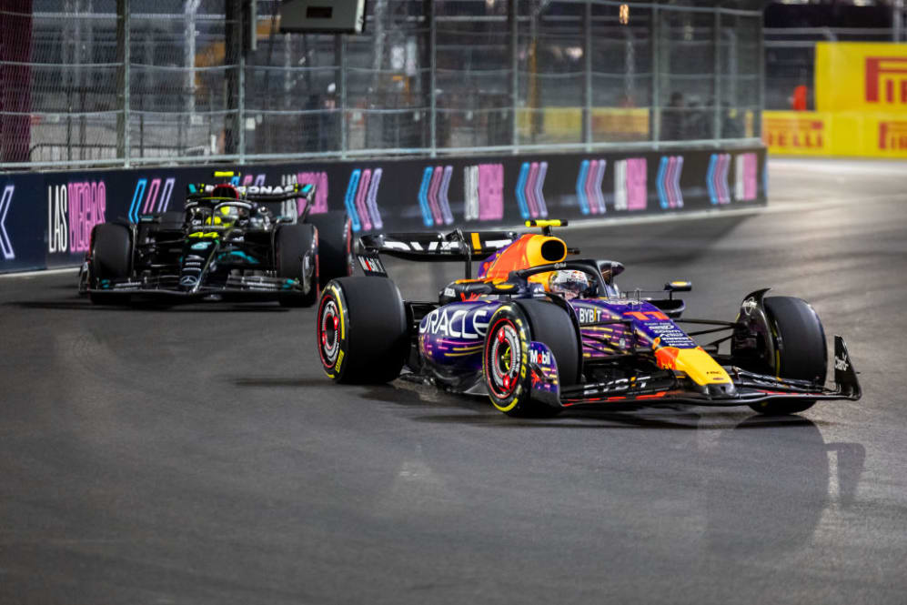 LAS VEGAS, NV - NOVEMBER 16: Red Bull Racing driver Sergio Perez (11) of Mexico and Mercedes driver