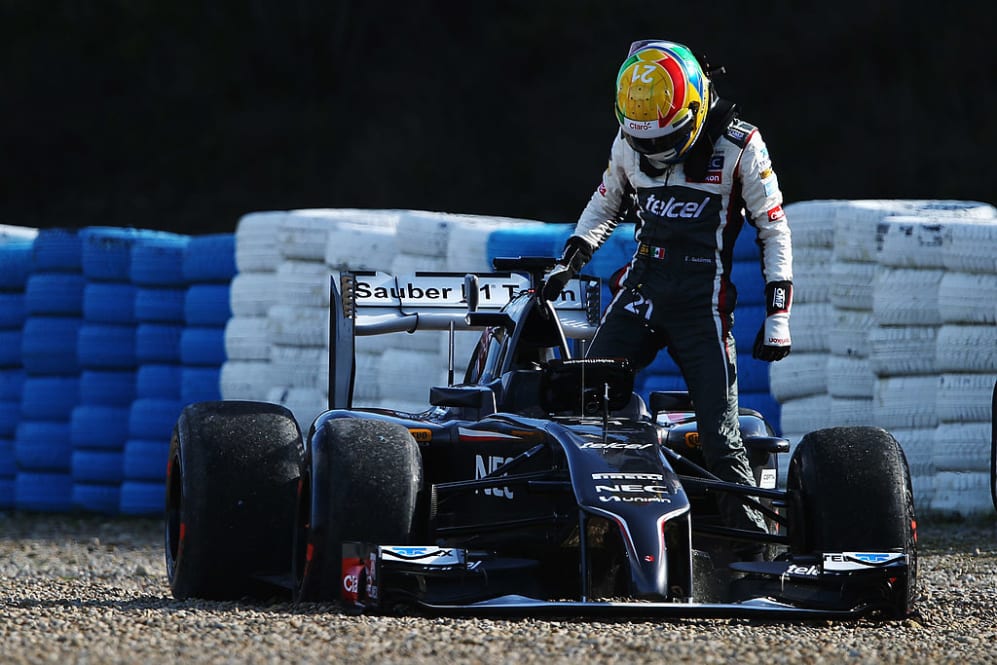 JEREZ DE LA FRONTERA, SPAIN - JANUARY 29:  Esteban Gutierrez of Mexico and Sauber F1 goes off into