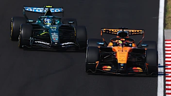 Lando Norris races alongside a rival during the 2026 Hungarian Grand Prix weekend