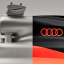 Indoor studio shot, exterior, side view, detail of air intake and engine cover