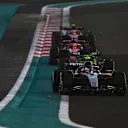 ABU DHABI, UNITED ARAB EMIRATES - DECEMBER 07: Andrea Kimi Antonelli of Italy driving the (12) Mercedes AMG Petronas F1 Team W16 leads Nico Hulkenberg of Germany driving the (27) Kick Sauber C45 Ferrari and Pierre Gasly of France driving the (10) Alpine F1 A525 Renault on track during the F1 Grand Prix of Abu Dhabi at Yas Marina Circuit on December 07, 2025 in Abu Dhabi, United Arab Emirates. (Photo by Rudy Carezzevoli/Getty Images)