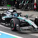 SAO PAULO, BRAZIL - NOVEMBER 09: George Russell of Great Britain driving the (63) Mercedes AMG Petronas F1 Team W16 makes a pitstop during the F1 Grand Prix of Brazil at Autodromo Jose Carlos Pace on November 09, 2025 in Sao Paulo, Brazil. (Photo by Mark Sutton - Formula 1/Formula 1 via Getty Images)
