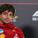 SAO PAULO, BRAZIL - NOVEMBER 06: Charles Leclerc of Monaco and Scuderia Ferrari looks on in the Drivers Press Conference during previews ahead of the F1 Grand Prix of Brazil at Autodromo Jose Carlos Pace on November 06, 2025 in Sao Paulo, Brazil. (Photo by Lars Baron/Getty Images)